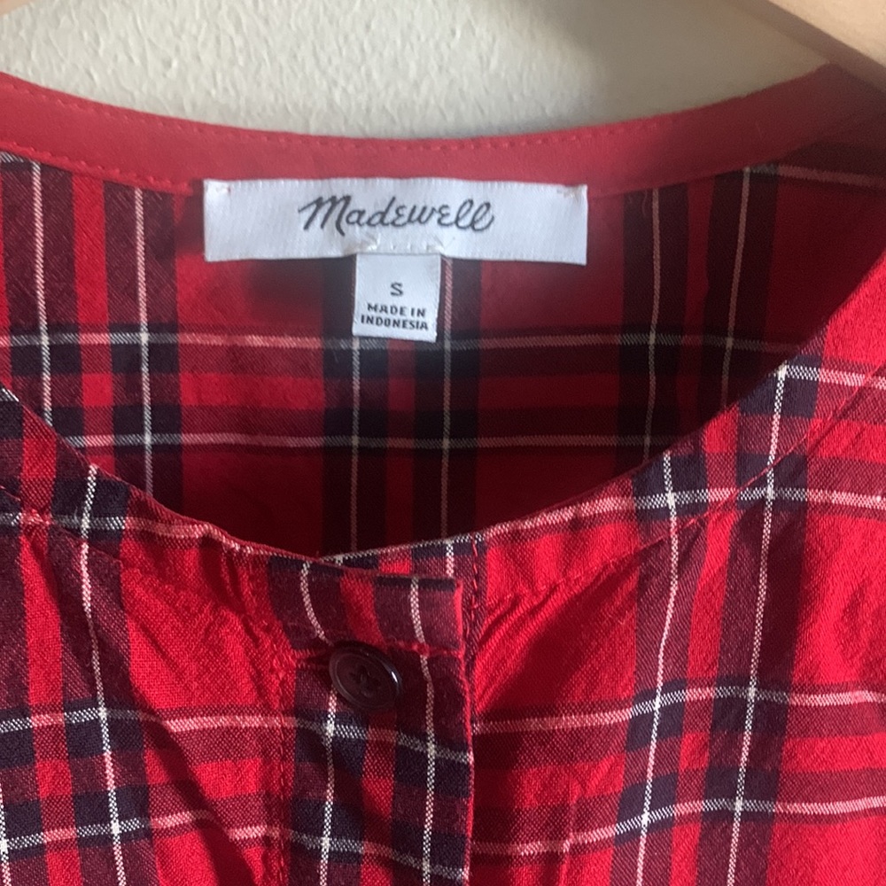 Madewell Red Checked Button Down Blouse Size Xs - image 2